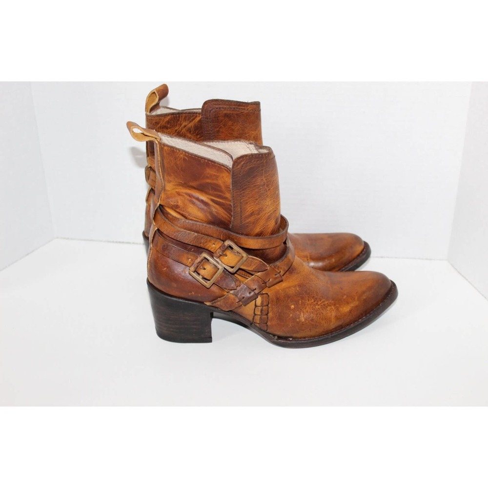 Free Bird Saint Leather Ankle Bootie Cognac Burnished Brown Boots Size 7 H13913 - Picture 2 of 12